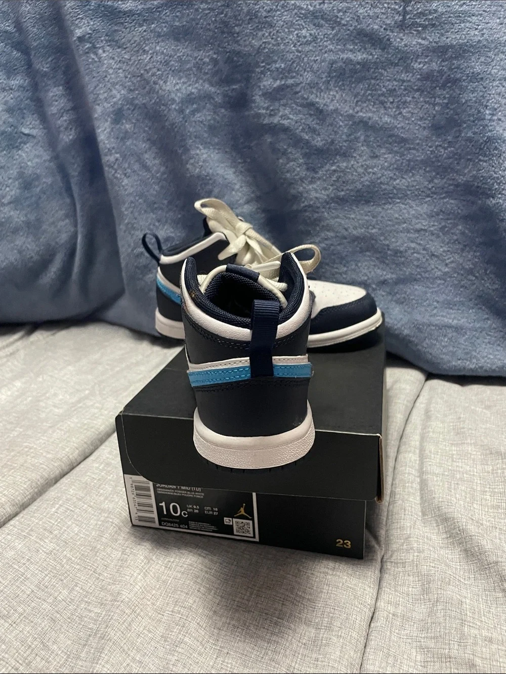 Jordan Kids' Mid White/Navy/Light Blue Sneakers